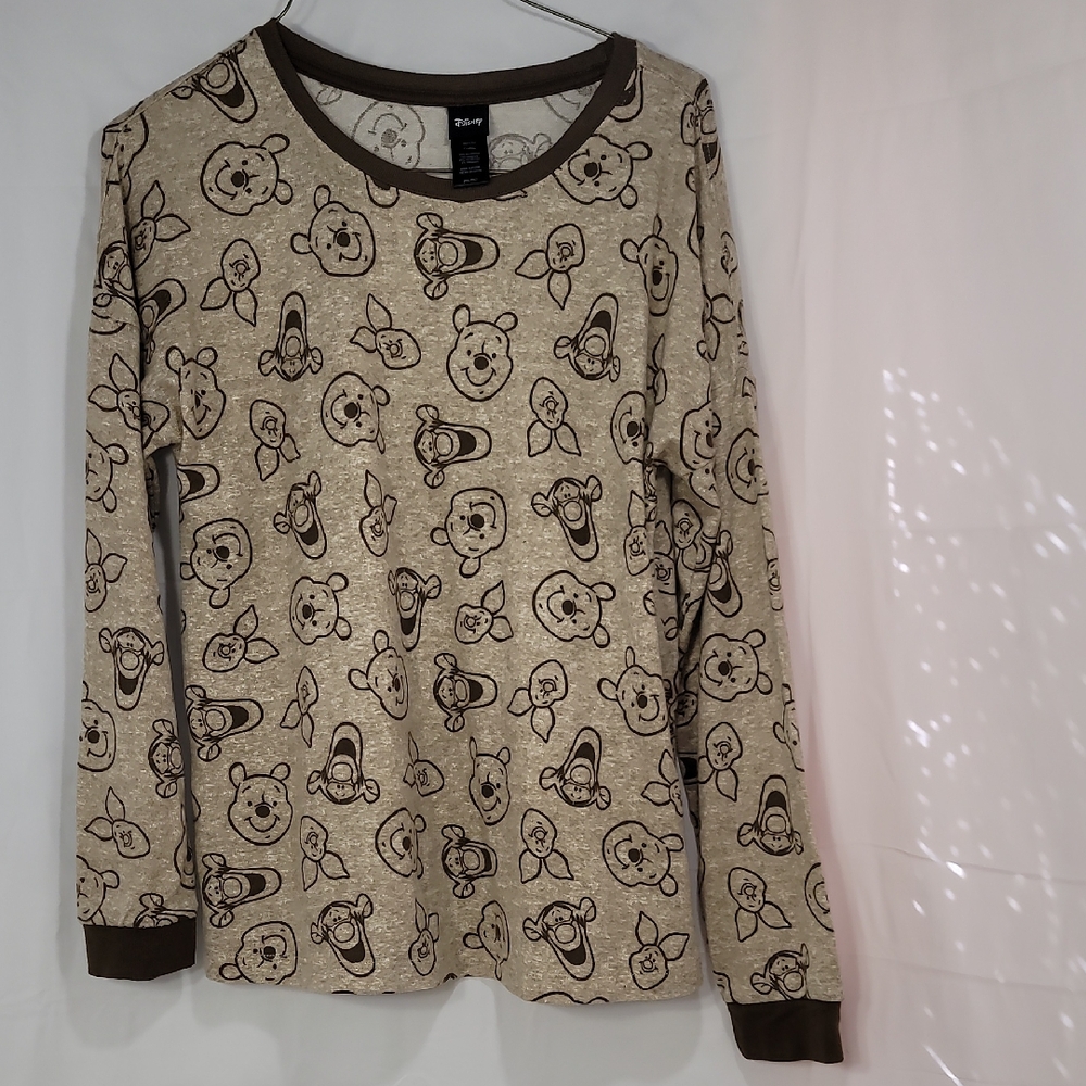 Disney Cream and Brown Long Sleeve Tee with Playful Pattern